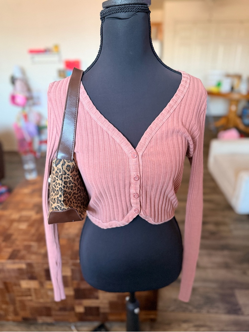 aerie Ribbed V-Neck Cropped Cardigan - Dusty Rose